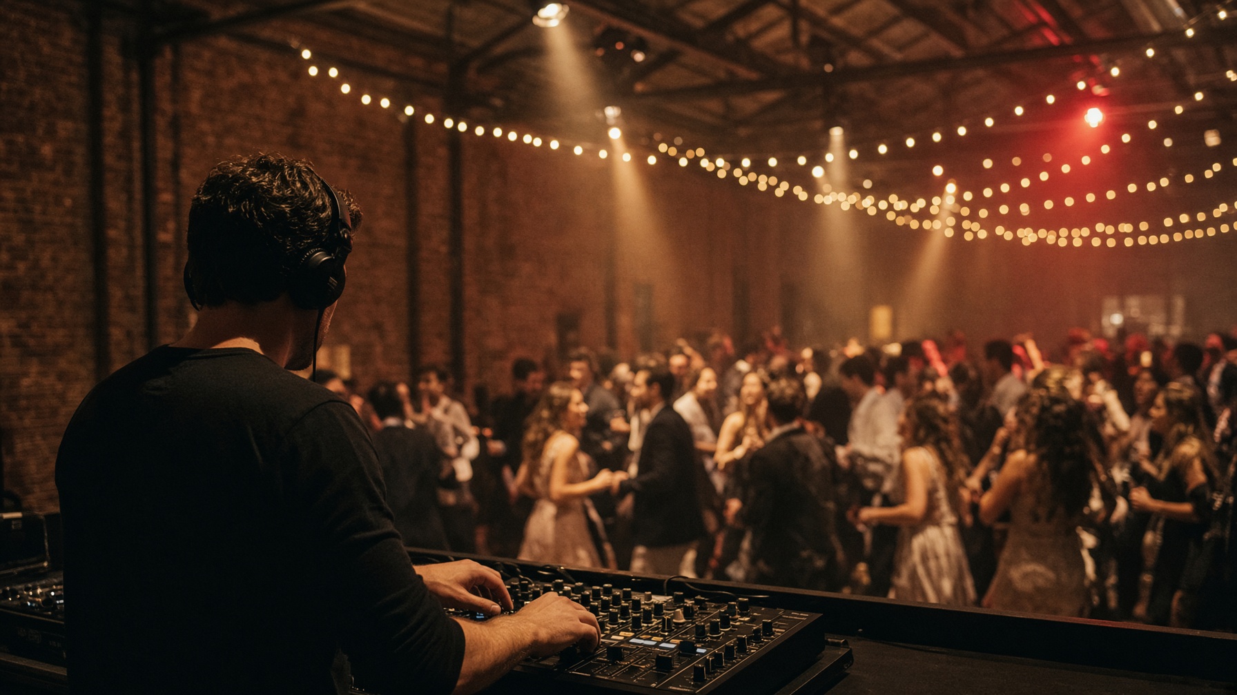 DJ Snipe mixing a packed wedding dance floor — mobile DJ in Hartford, Wisconsin